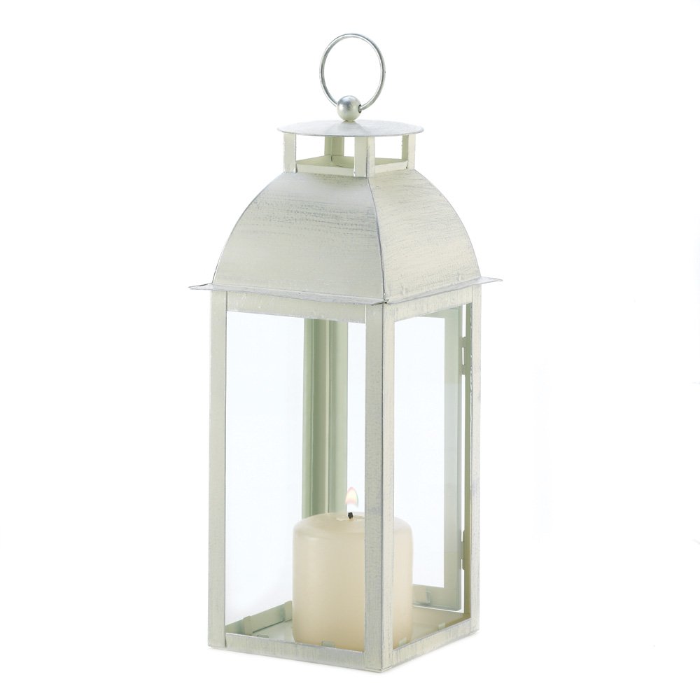 Distressed ivory candle lantern