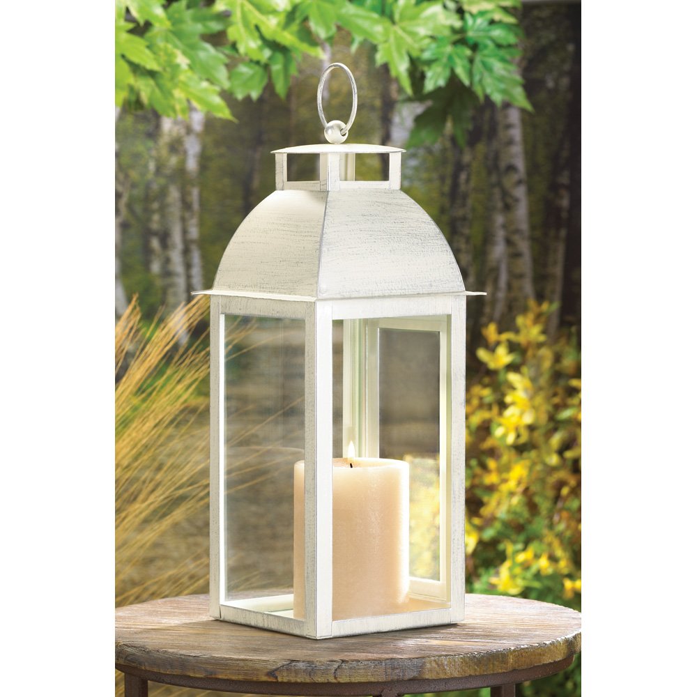 Distressed ivory candle lantern