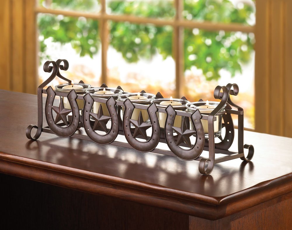 Horseshoes and stars candleholder