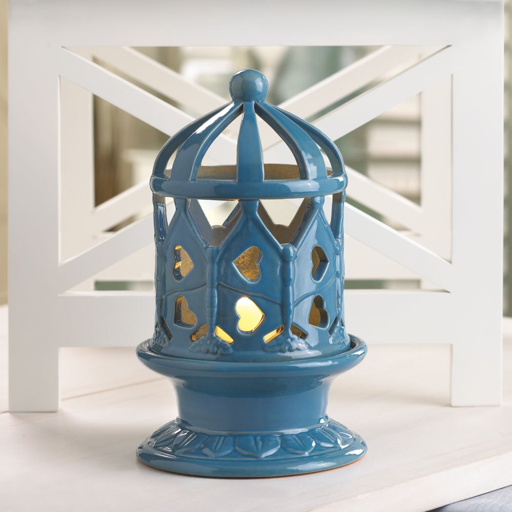 Ceramic blue lantern with led candle