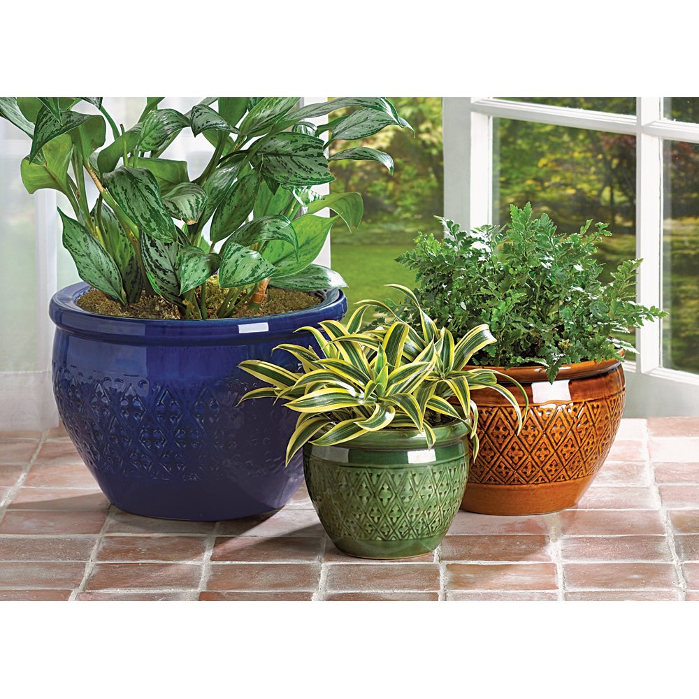 Jewel-tone flower pot trio