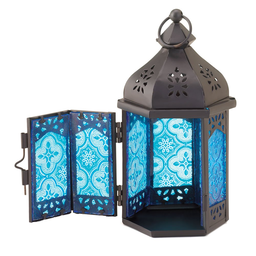 Rosette blue candle lantern